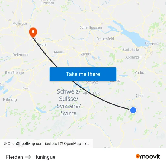 Flerden to Huningue map