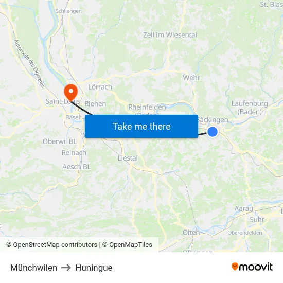 Münchwilen to Huningue map