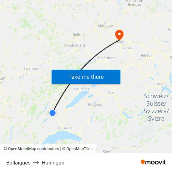 Ballaigues to Huningue map