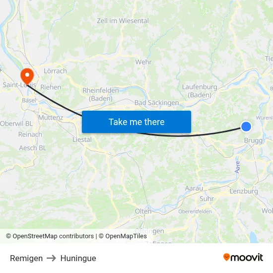 Remigen to Huningue map