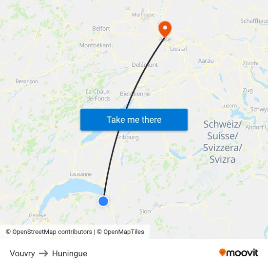 Vouvry to Huningue map