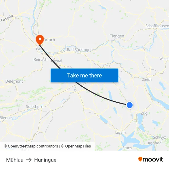 Mühlau to Huningue map