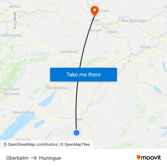 Oberbalm to Huningue map