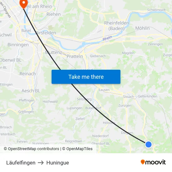Läufelfingen to Huningue map