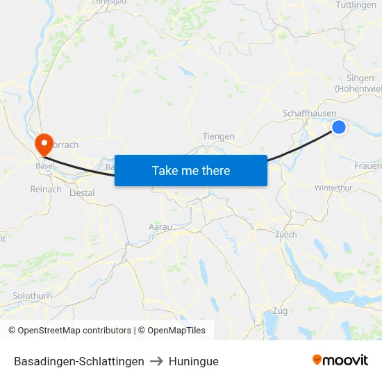 Basadingen-Schlattingen to Huningue map