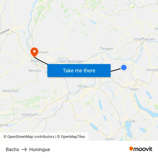 Bachs to Huningue map