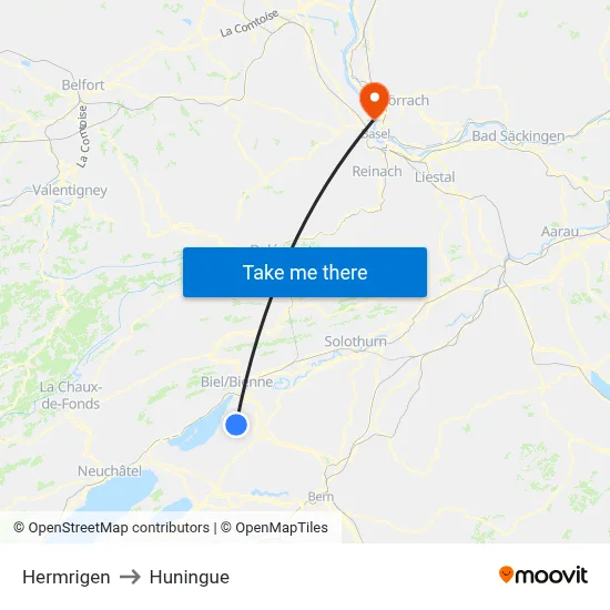 Hermrigen to Huningue map