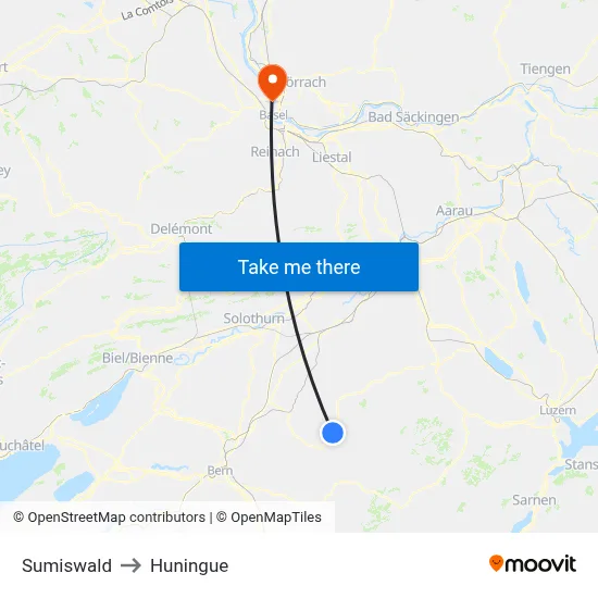 Sumiswald to Huningue map