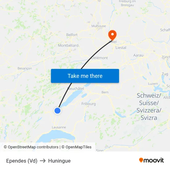 Ependes (Vd) to Huningue map