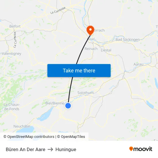 Büren An Der Aare to Huningue map
