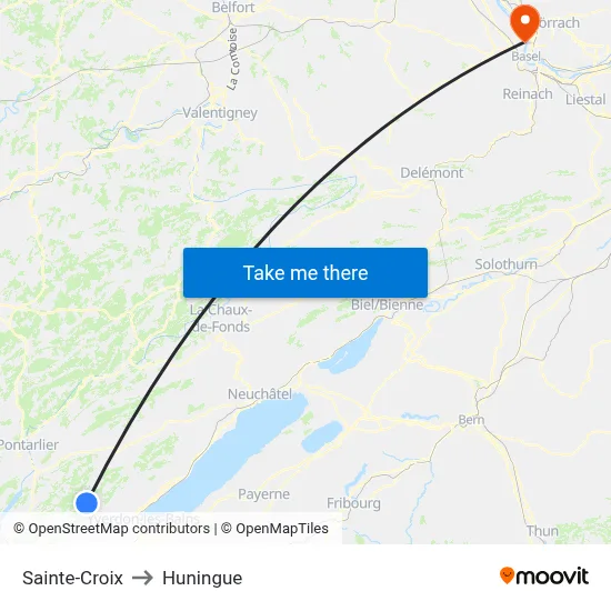 Sainte-Croix to Huningue map