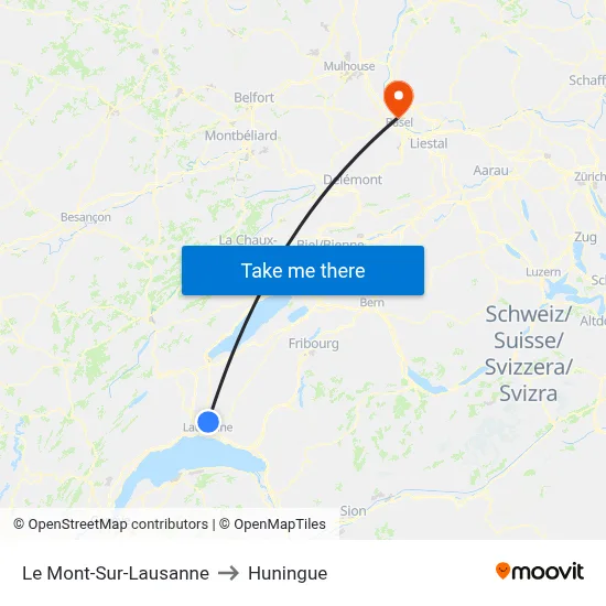 Le Mont-Sur-Lausanne to Huningue map