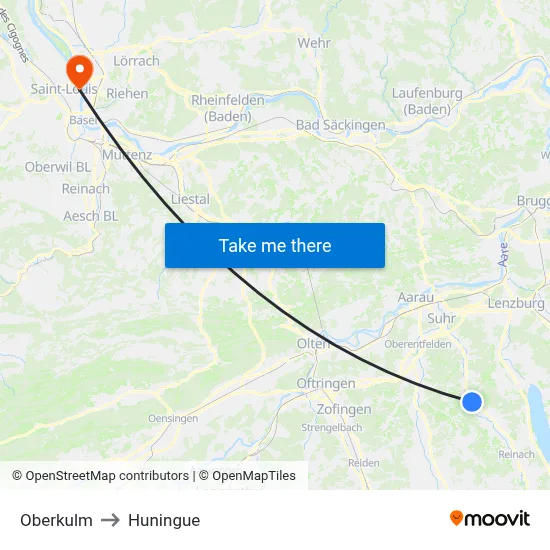 Oberkulm to Huningue map