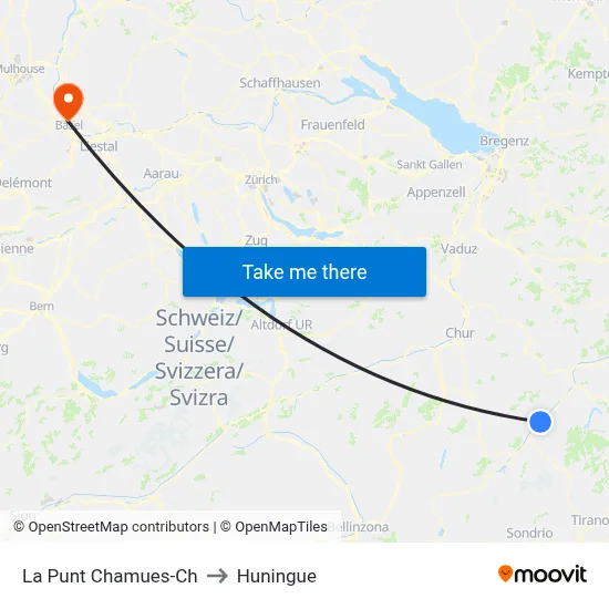 La Punt Chamues-Ch to Huningue map