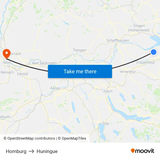 Homburg to Huningue map