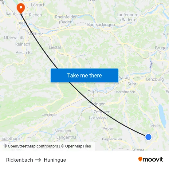 Rickenbach to Huningue map