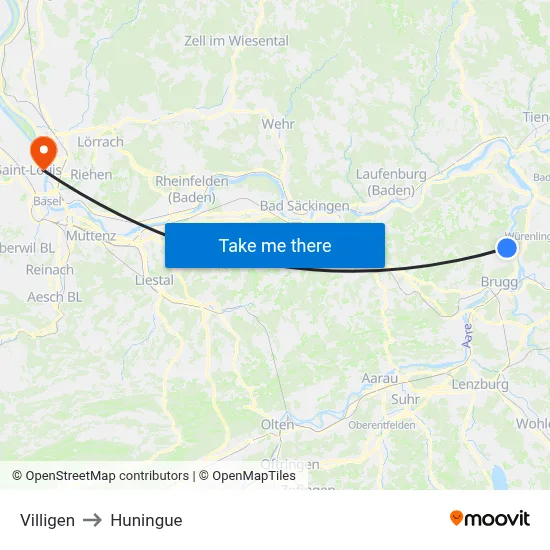 Villigen to Huningue map