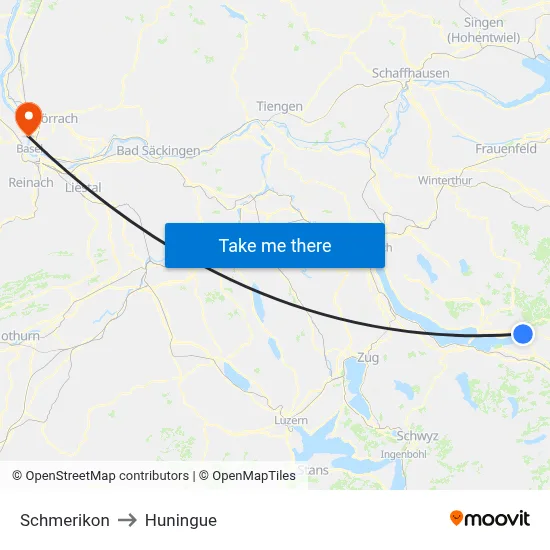 Schmerikon to Huningue map