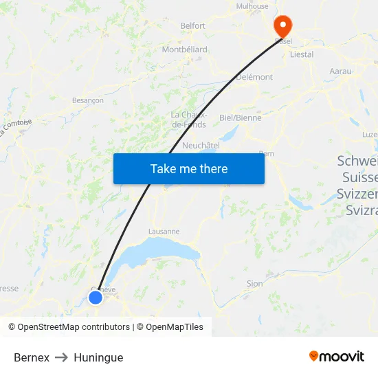 Bernex to Huningue map