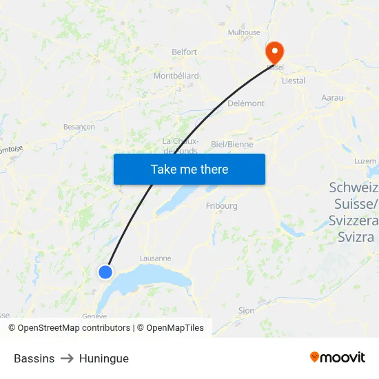 Bassins to Huningue map