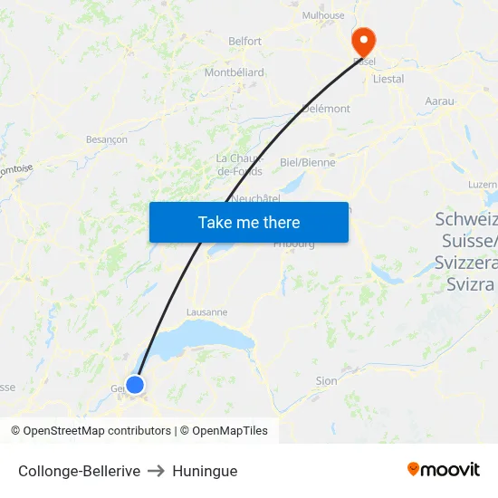 Collonge-Bellerive to Huningue map