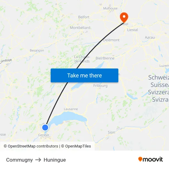 Commugny to Huningue map