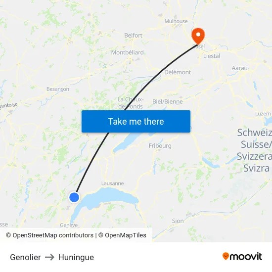 Genolier to Huningue map
