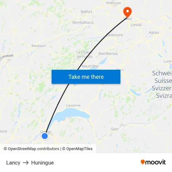 Lancy to Huningue map