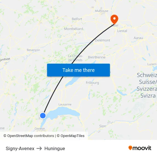 Signy-Avenex to Huningue map