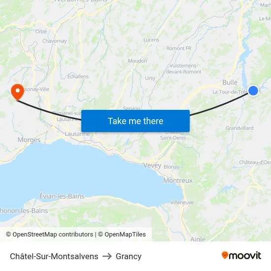 Châtel-Sur-Montsalvens to Grancy map