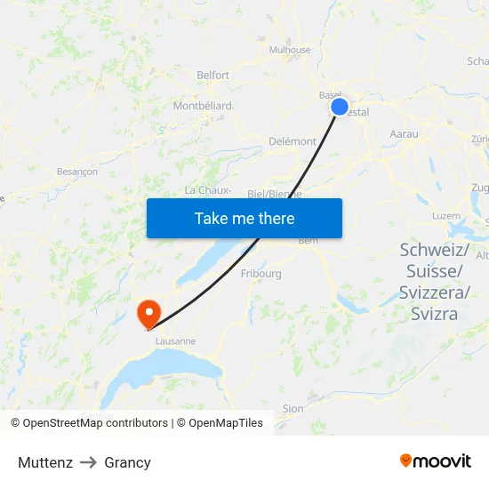 Muttenz to Grancy map