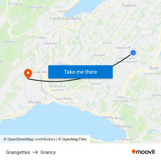 Grangettes to Grancy map