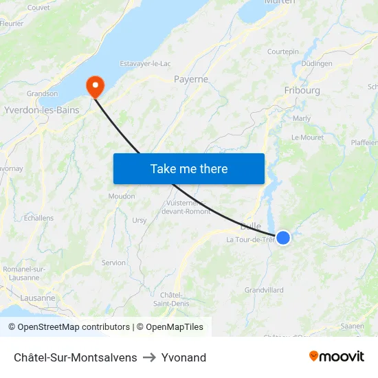 Châtel-Sur-Montsalvens to Yvonand map