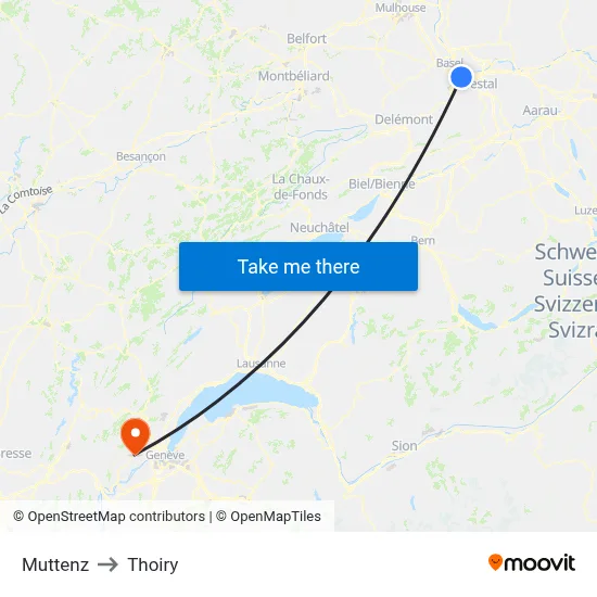 Muttenz to Thoiry map
