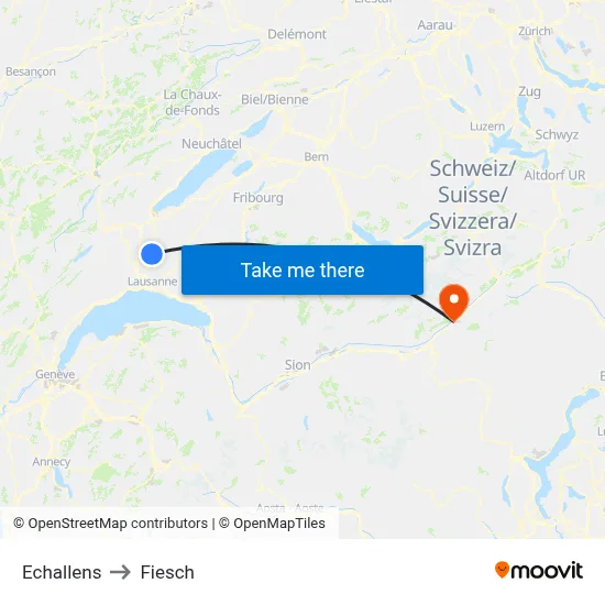 Echallens to Fiesch map