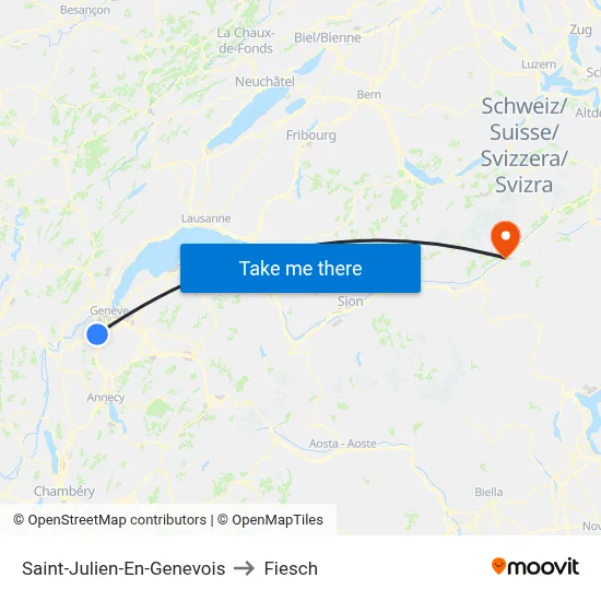 Saint-Julien-En-Genevois to Fiesch map