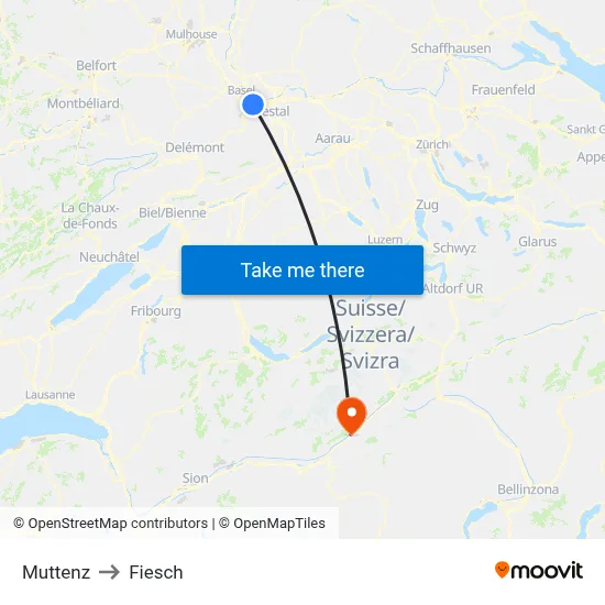 Muttenz to Fiesch map