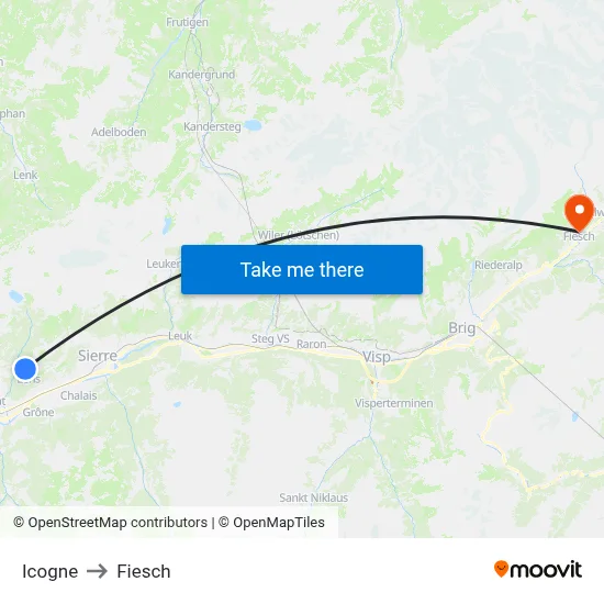Icogne to Fiesch map