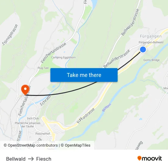 Bellwald to Fiesch map