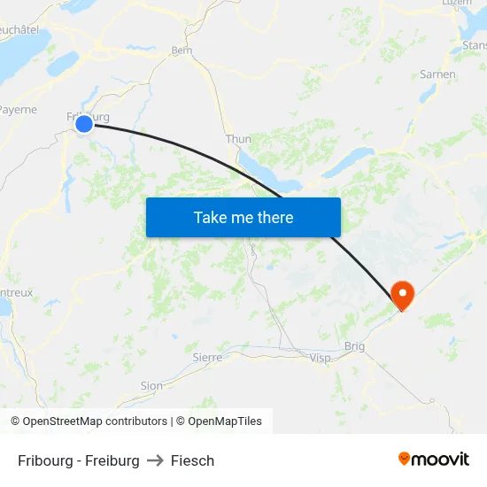 Fribourg - Freiburg to Fiesch map