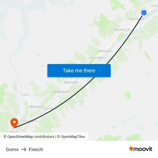 Goms to Fiesch map