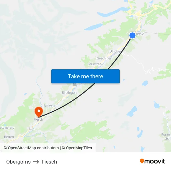 Obergoms to Fiesch map