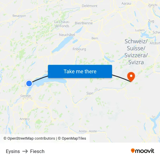 Eysins to Fiesch map