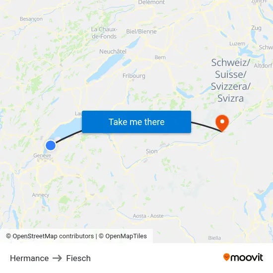 Hermance to Fiesch map