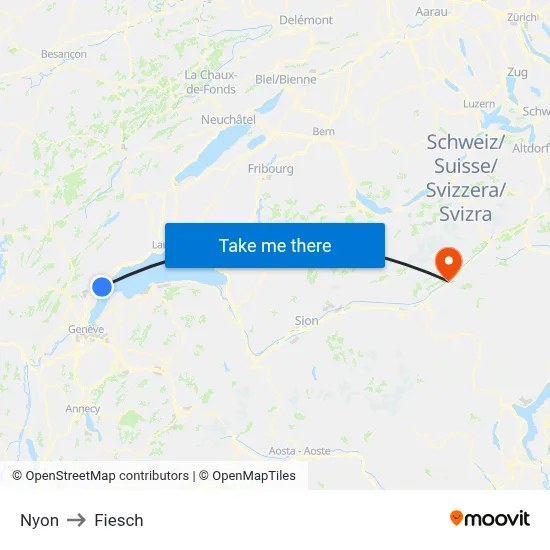 Nyon to Fiesch map
