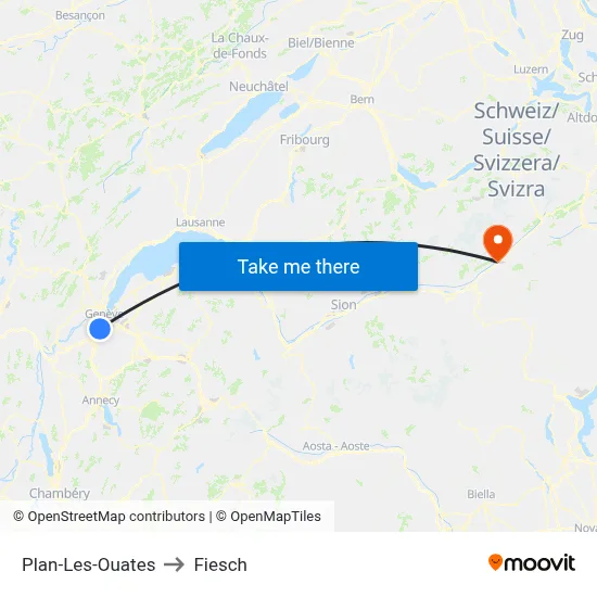 Plan-Les-Ouates to Fiesch map