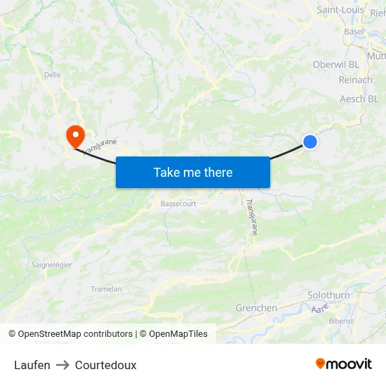 Laufen to Courtedoux map