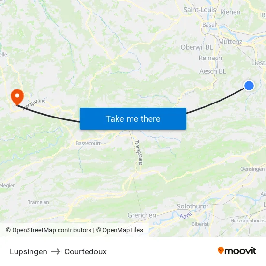 Lupsingen to Courtedoux map