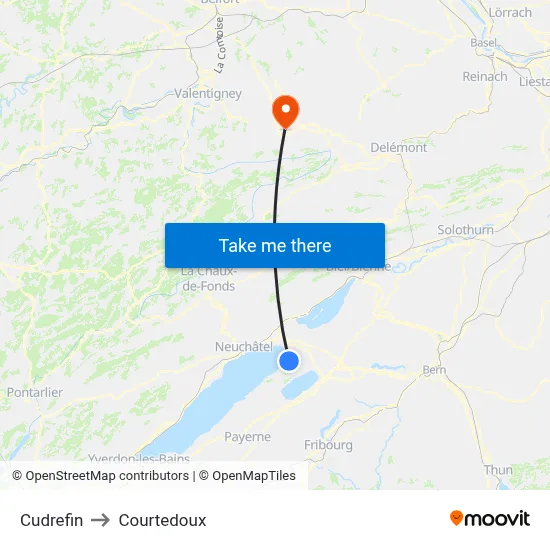 Cudrefin to Courtedoux map