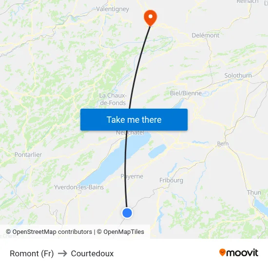 Romont (Fr) to Courtedoux map